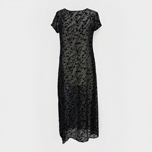 Unbranded Sheer Black Burnout Velvet Mesh Floral Midi Dress Dark Fairy Goth Vamp